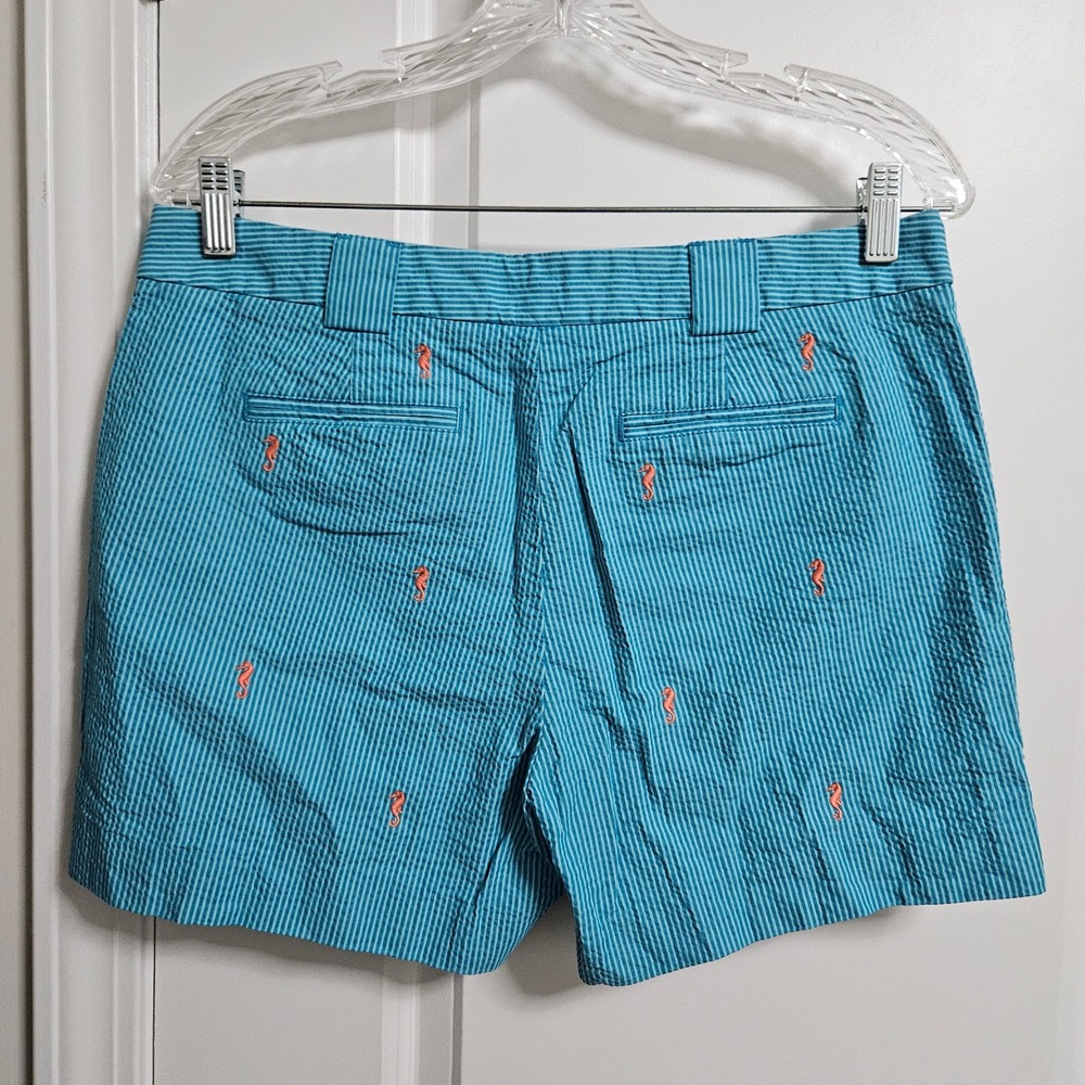 Brooks Brothers Shorts Womens 10 Blue Seahorse Seersucker 346 Embroidered Cotton - Picture 9 of 9